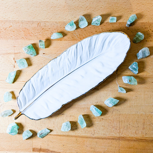 White & Gold Feather Dish