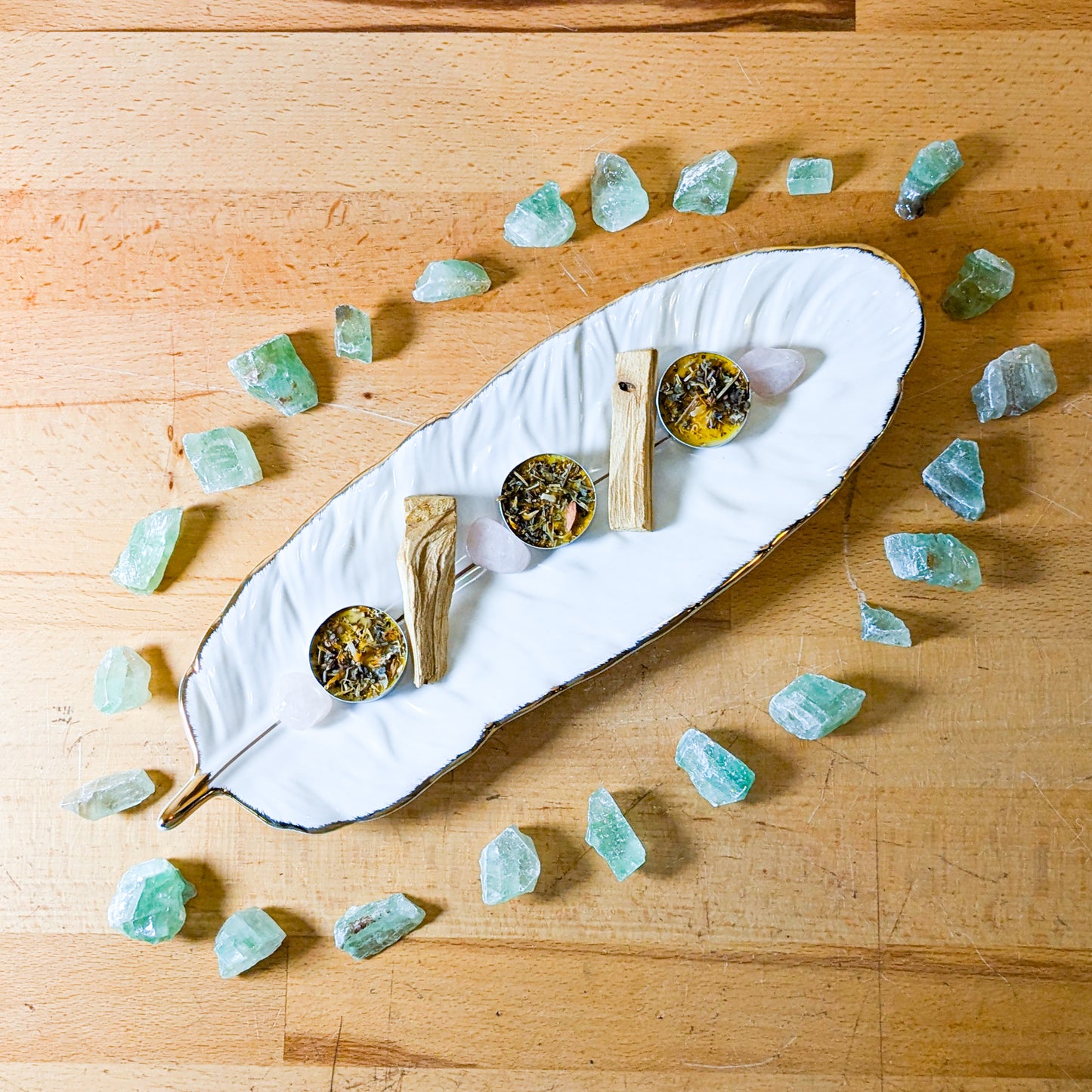 White & Gold Feather Dish