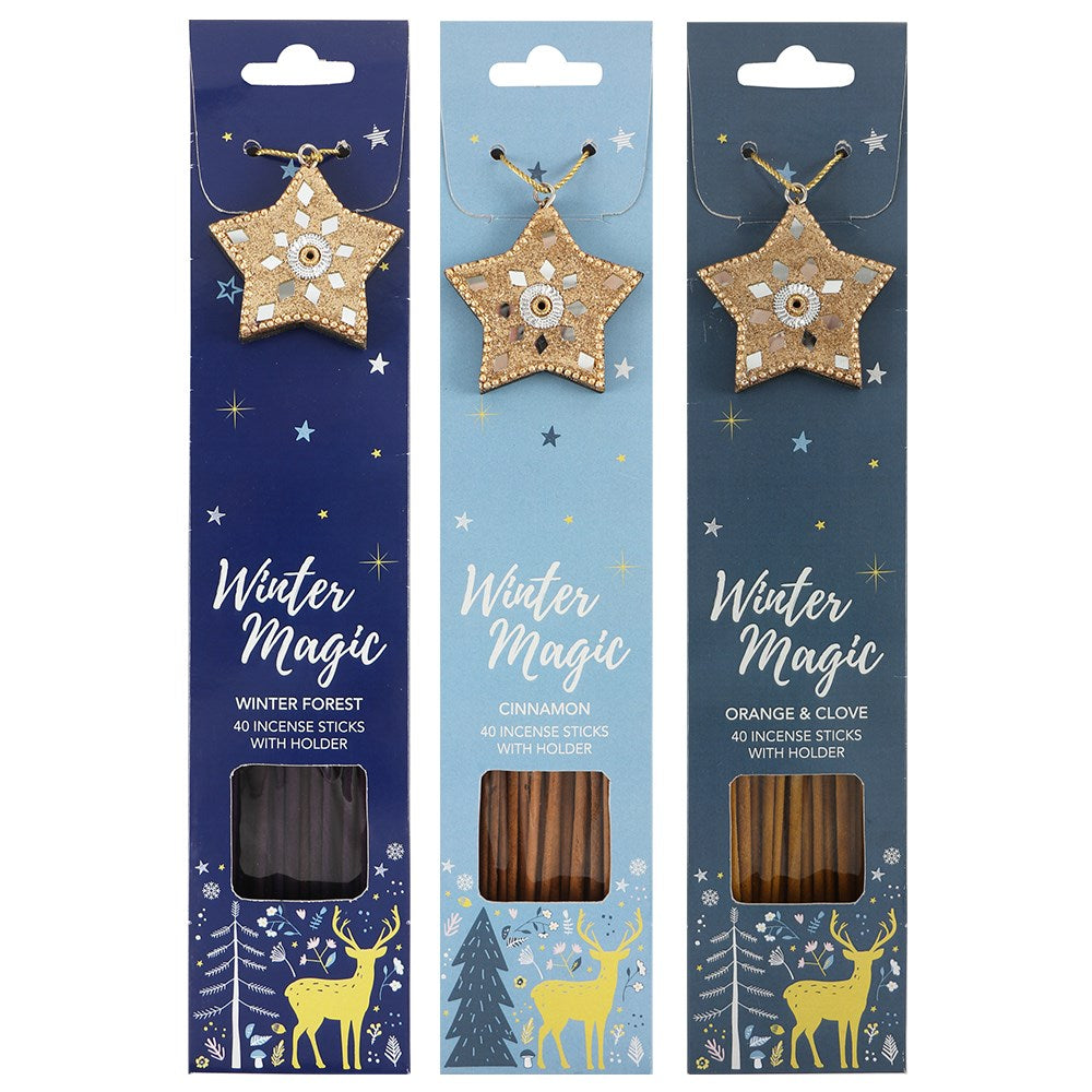Winter Magic Incense Set | Seasonal Scents with Wooden Holder (40 Sticks)