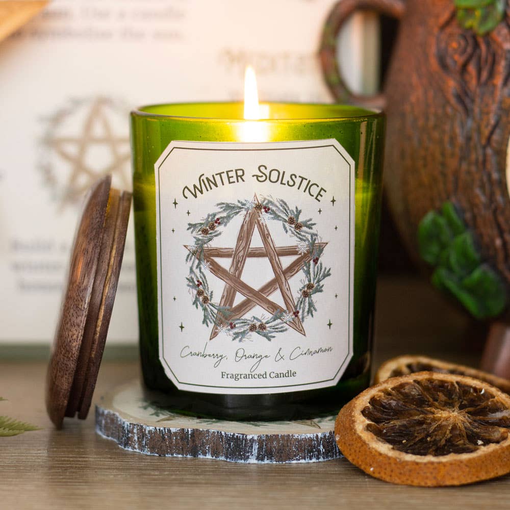 Winter Solstice Candle | Cranberry, Orange & Cinnamon in Green Glass Jar