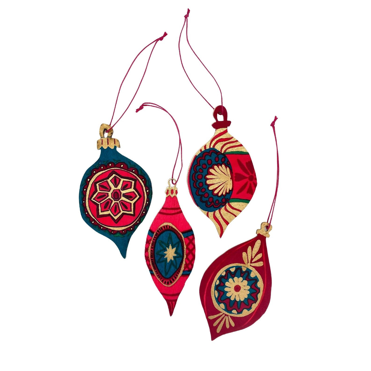 Handprinted Winter Holiday Wooden Decorations - various designs