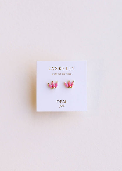 Opal Crown Stud - Pink - Earring