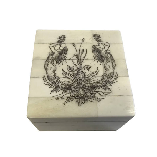 3-1/4" Etched Dual Mermaid Scrimshaw Bone Box