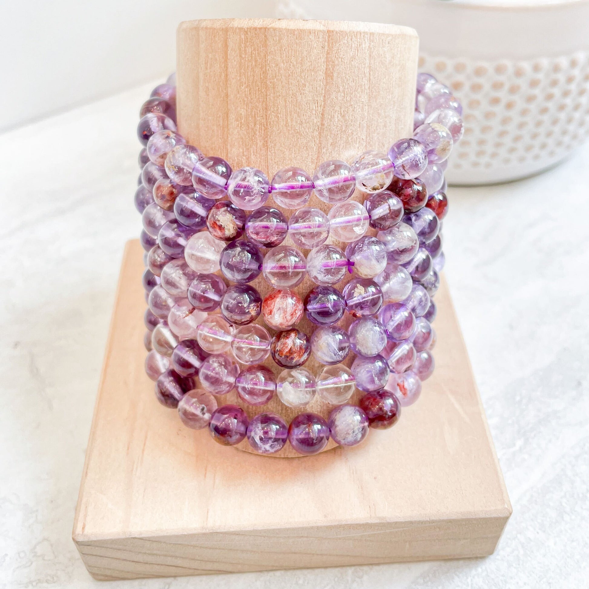 8mm Super Seven bead stretch bracelet, purple-brown stone, Ordinary Magic, Savannah GA