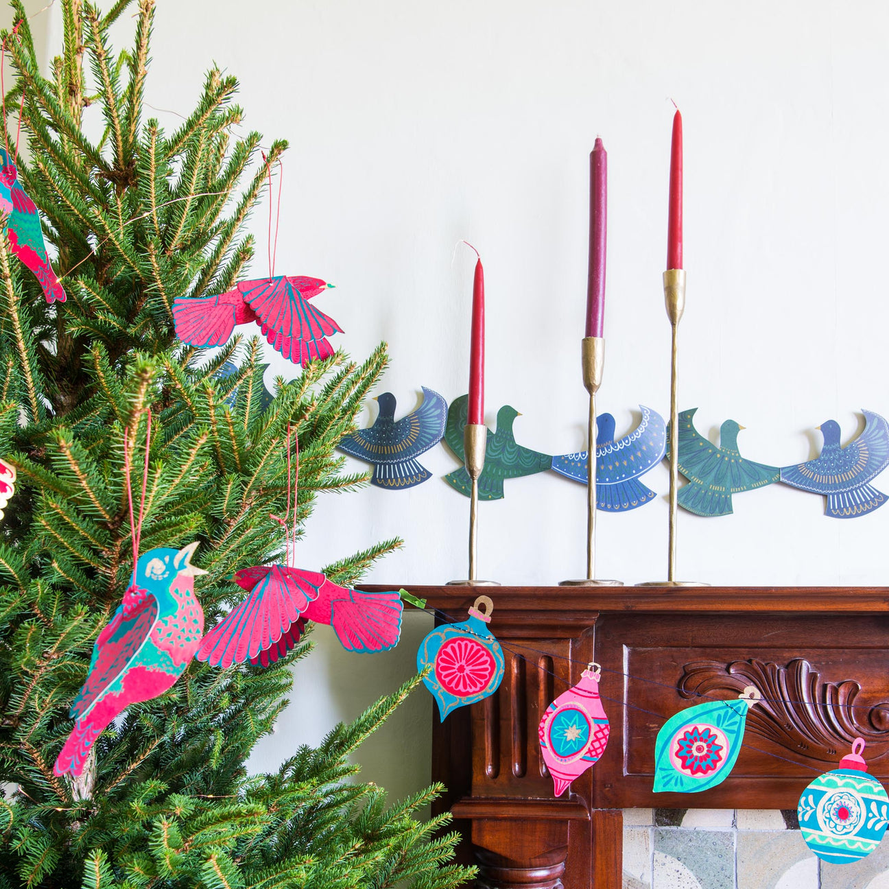 Handprinted Winter Holiday Paper Decorations - various designs