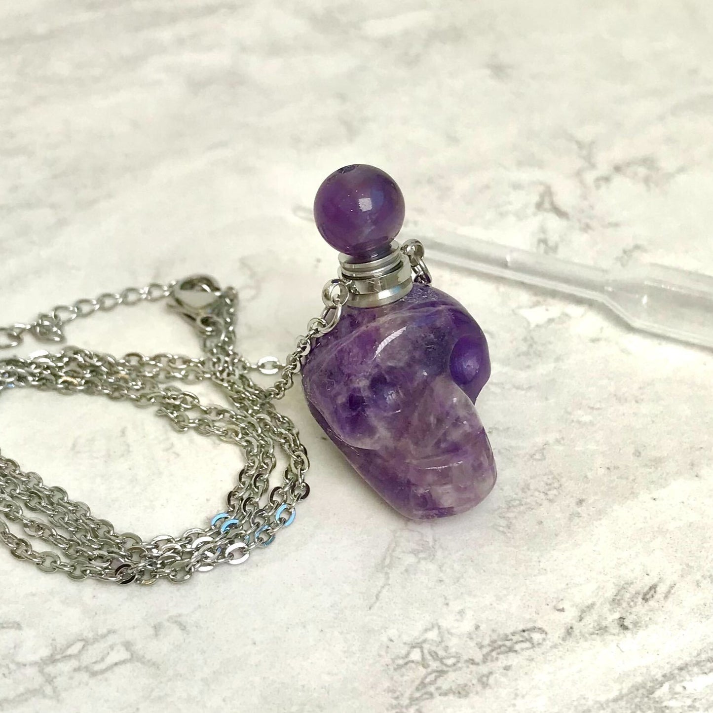 Crystal Skull Potion Bottle Necklace - Various Crystal Options