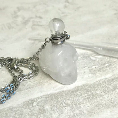 Crystal Skull Potion Bottle Necklace - Various Crystal Options