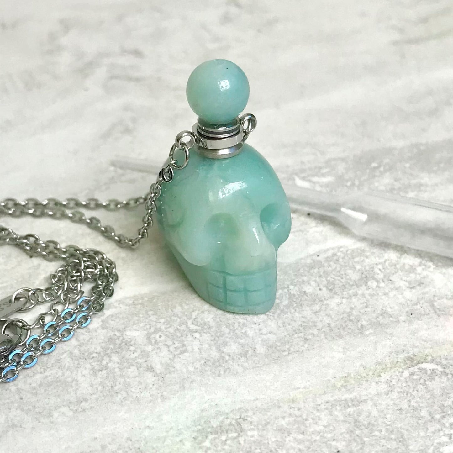 Crystal Skull Potion Bottle Necklace - Various Crystal Options