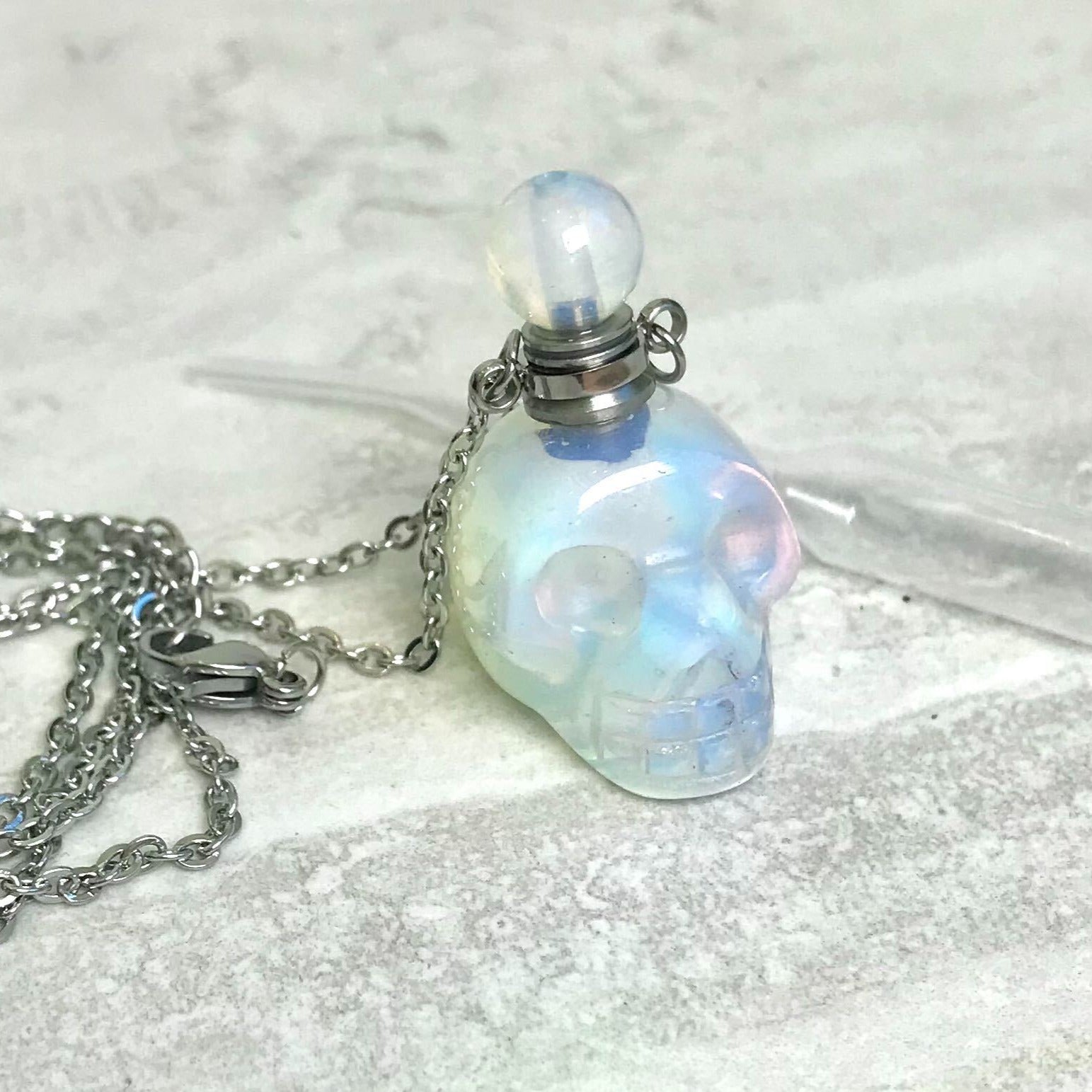 Crystal Skull Potion Bottle Necklace Various Crystal Options