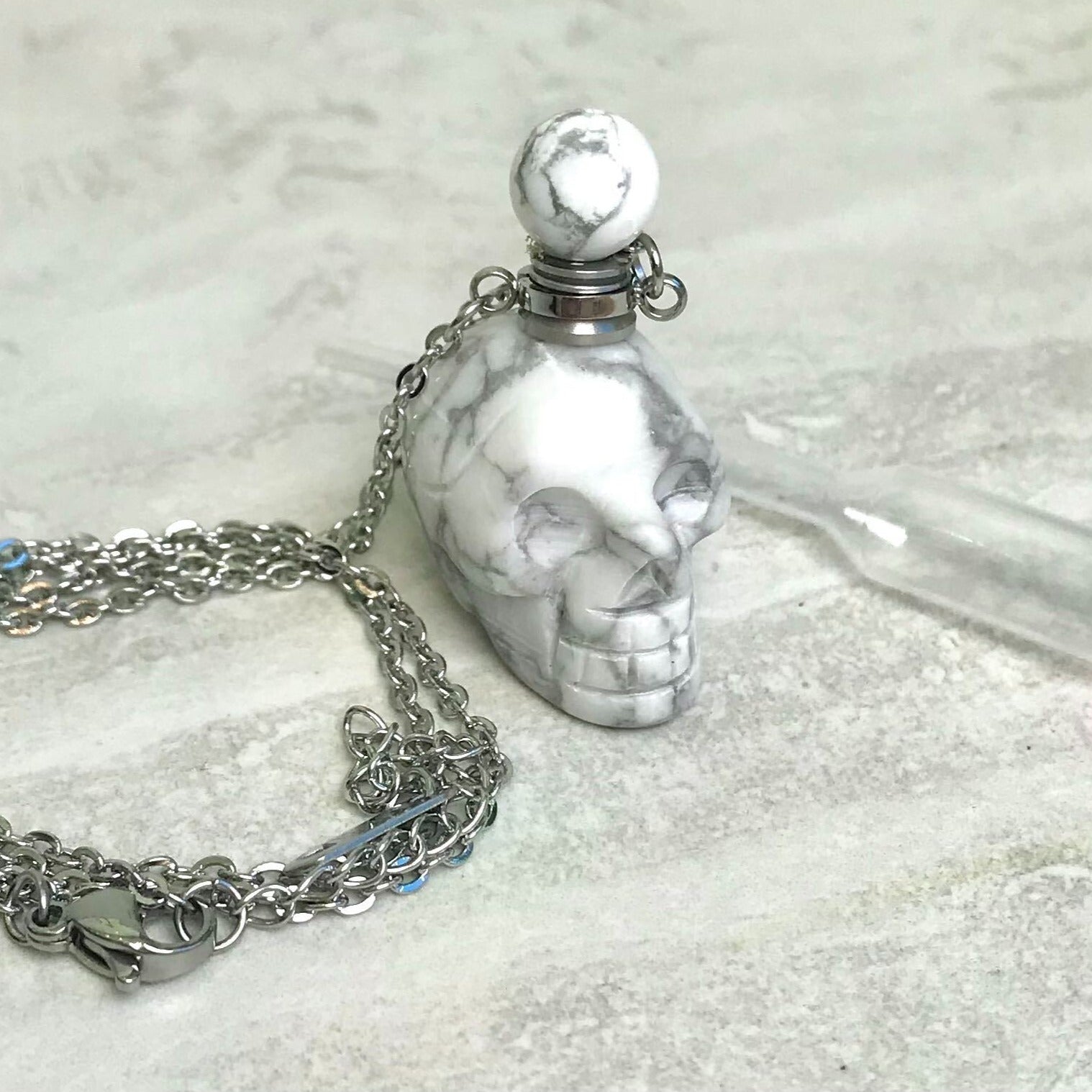 Crystal Skull Potion Bottle Necklace - Various Crystal Options