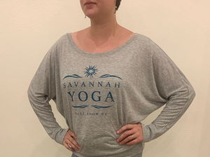 T-Shirt- SYC Logo Off the Shoulder Long Sleeve in Gray
