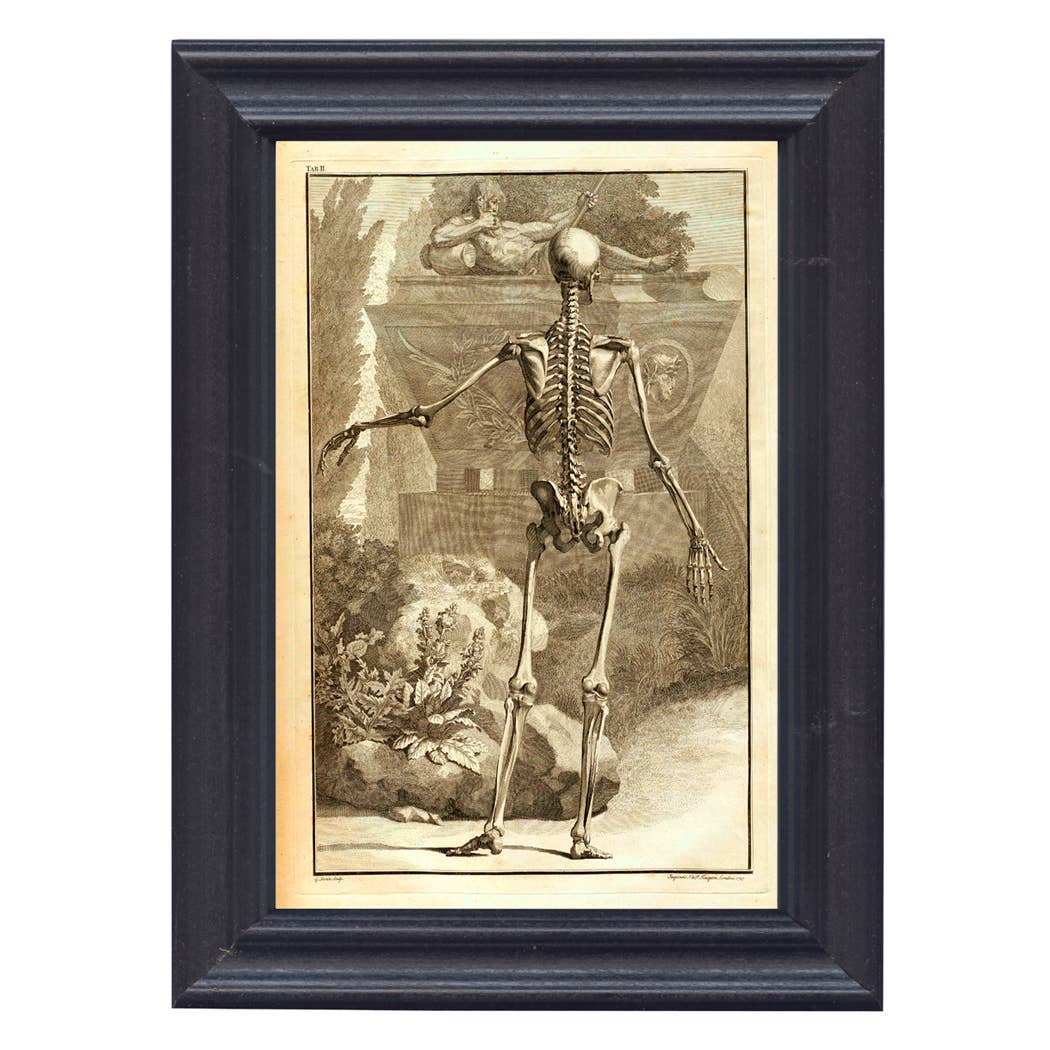 Skeleton at Monument Print Behind Glass, Solid Wood Frame