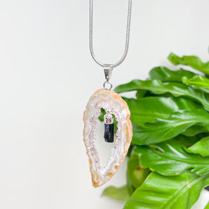 Slice Agate Pendant with Chain