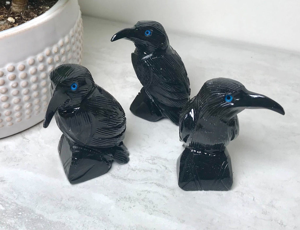 Black Onyx Raven Carvings