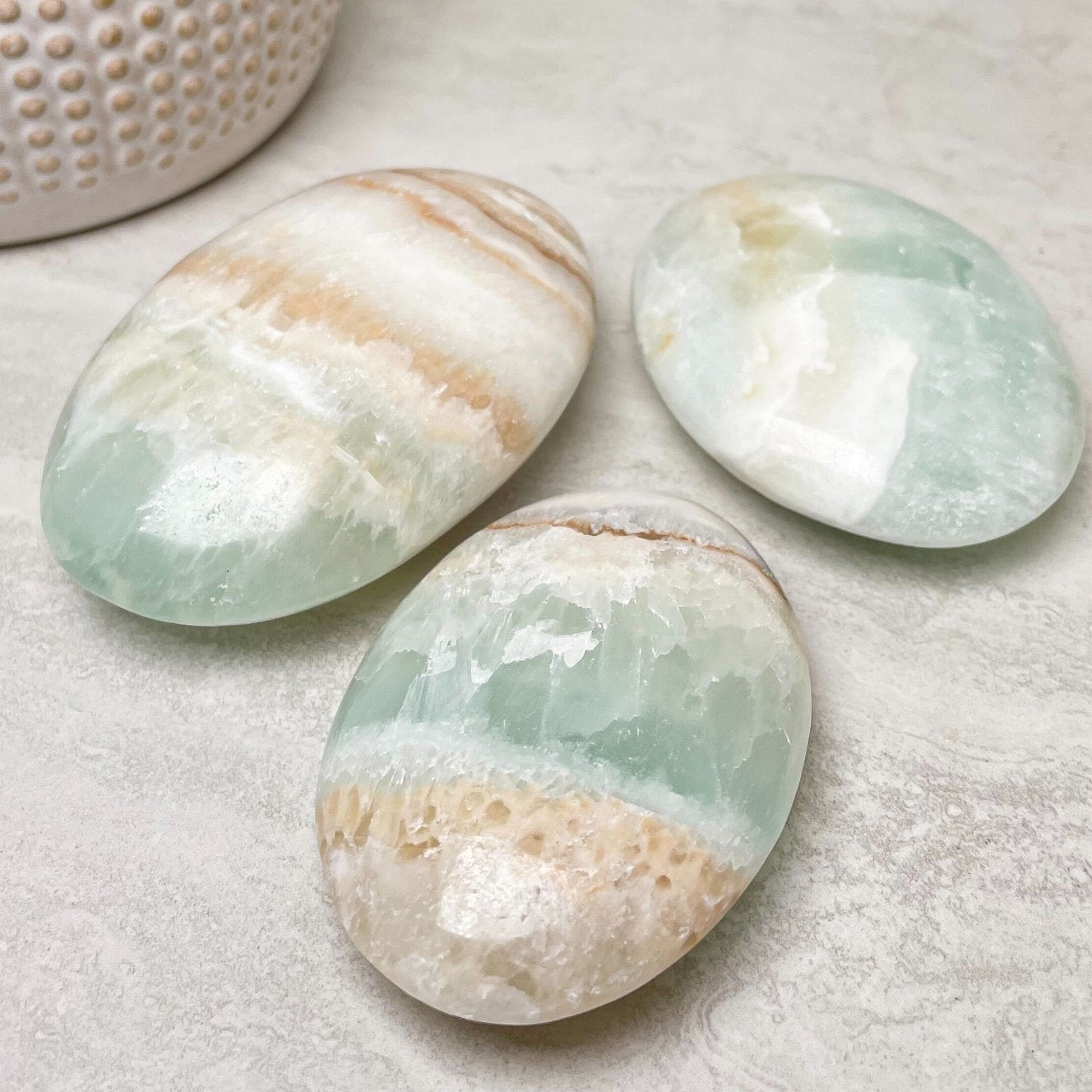 Pistachio Calcite (Caribbean Calcite) Palmstone 1.5-3"