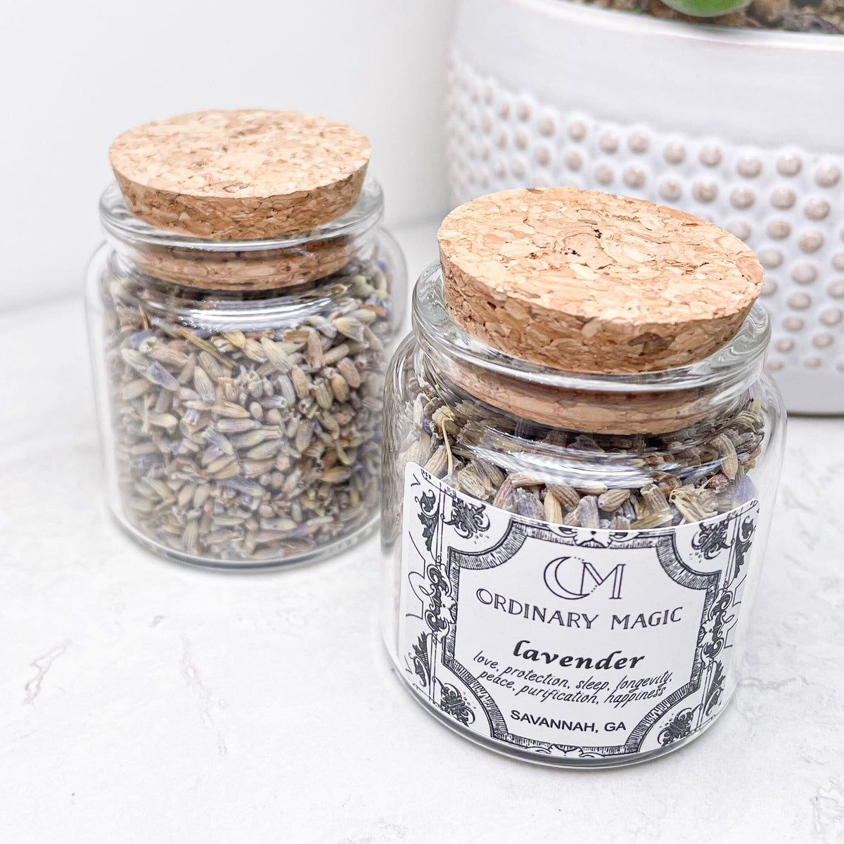 Dried lavender buds in a jar — cleansing herb for purification and calm, Ordinary Magic, Savannah GA