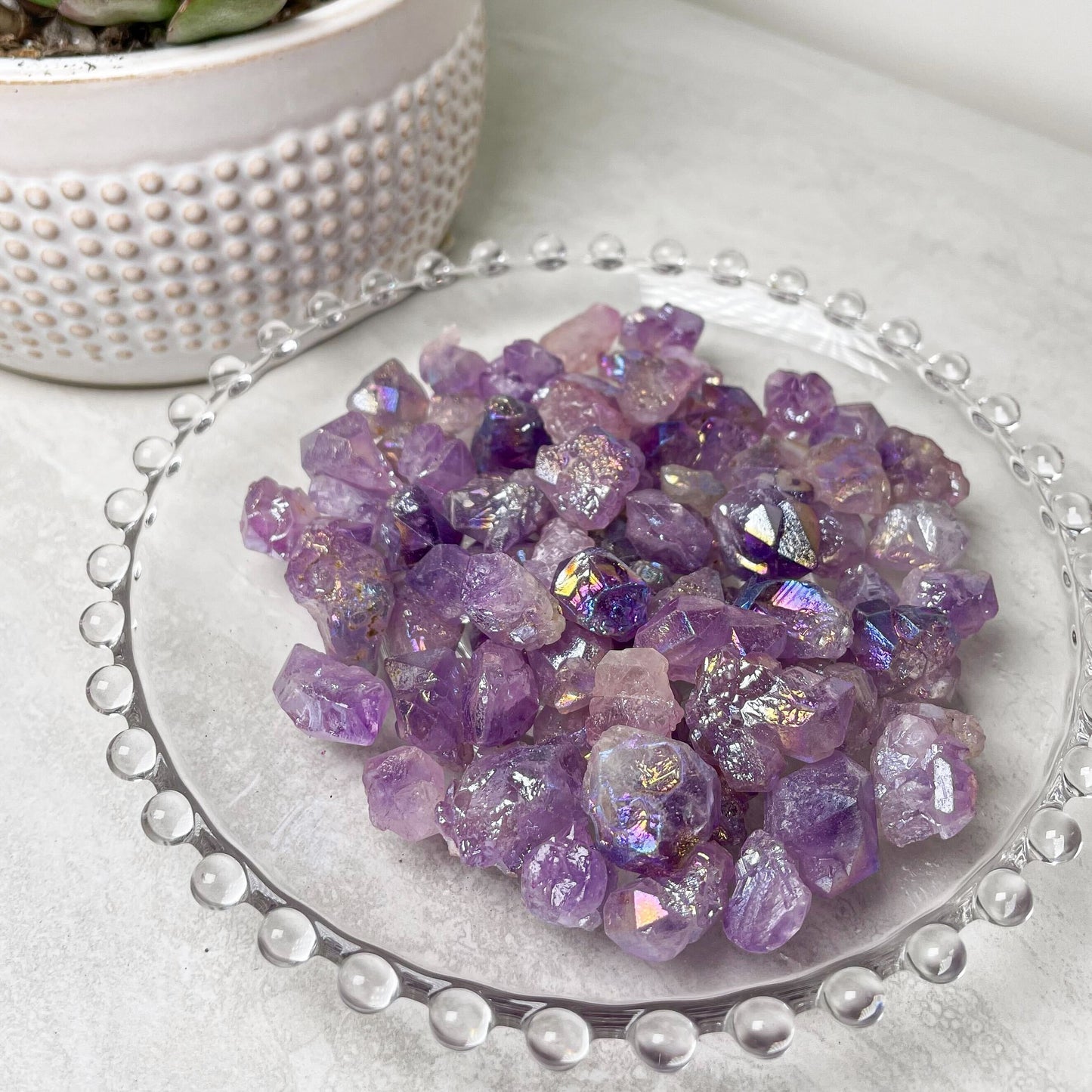 Rainbow Aura Amethyst Rough Stones