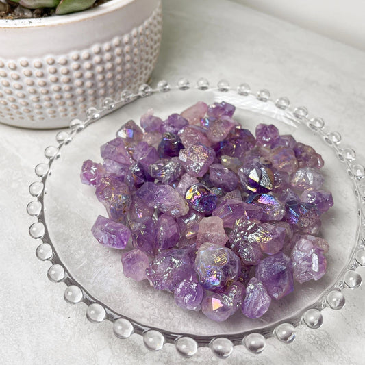 Rainbow Aura Amethyst Rough Stones