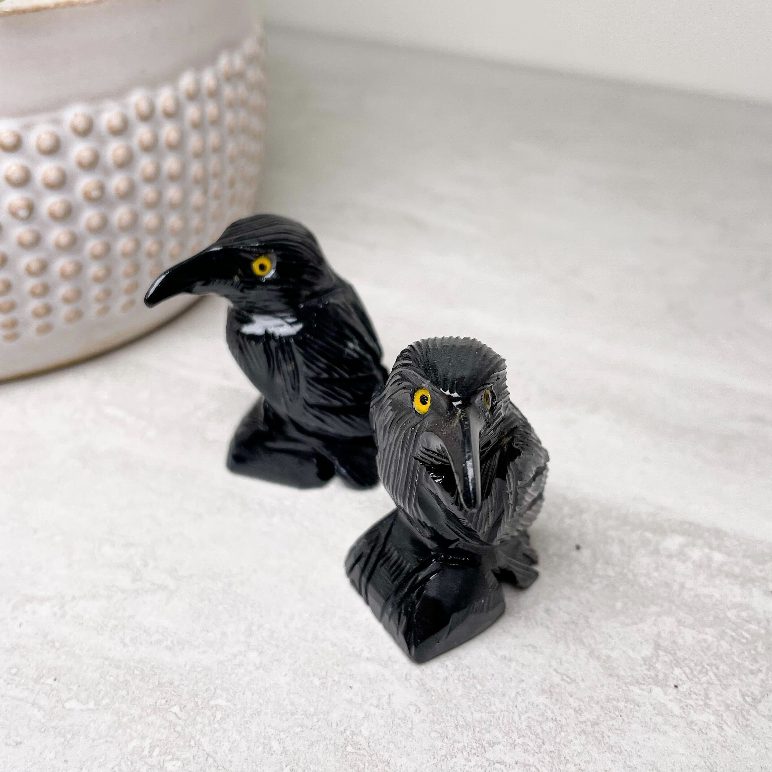 Black Onyx Raven Carvings