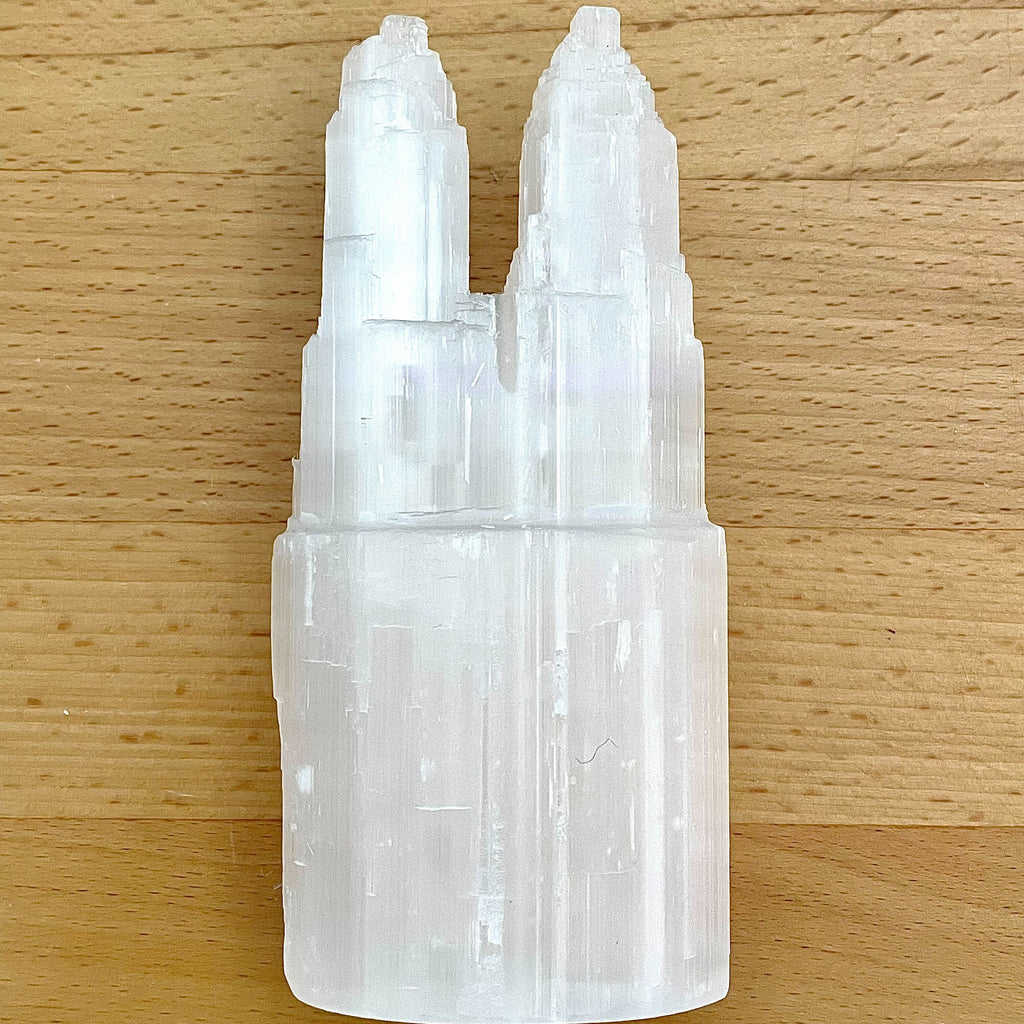 Selenite 6" Two Tower Points