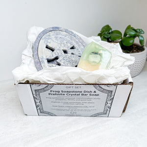 Carved Soapstone Soap Dish + Crystal Bar Soap Set | Various Shapes + Crystal Soap