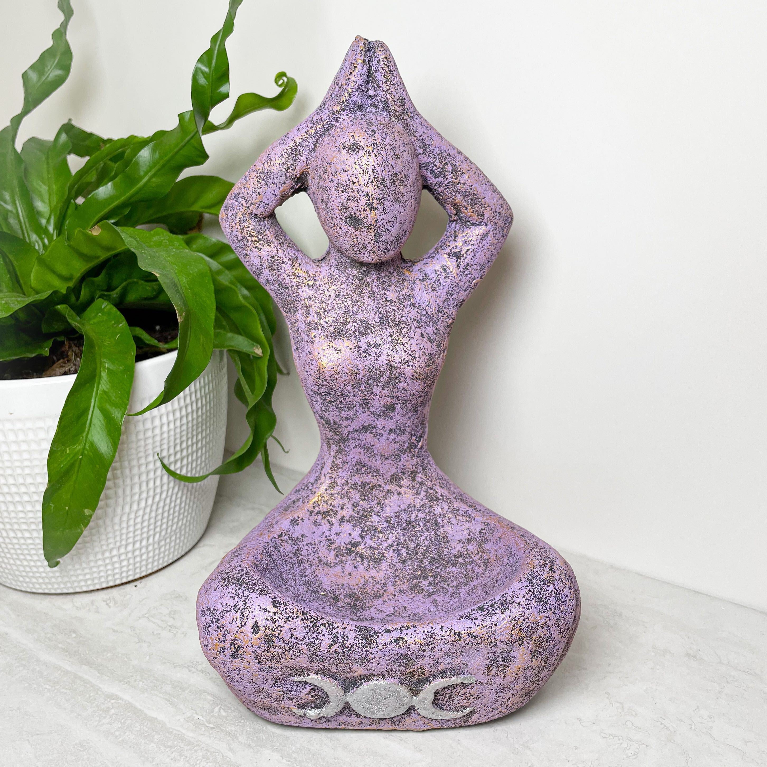 Purple Volcanic Stone Triple Moon Yoga Goddess Statue