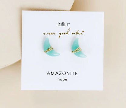 Wire Wrapped Moon Stud Earrings | Jax Kelly | Various Crystals