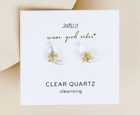 Wire Wrapped Moon Stud Earrings | Jax Kelly | Clear Quartz